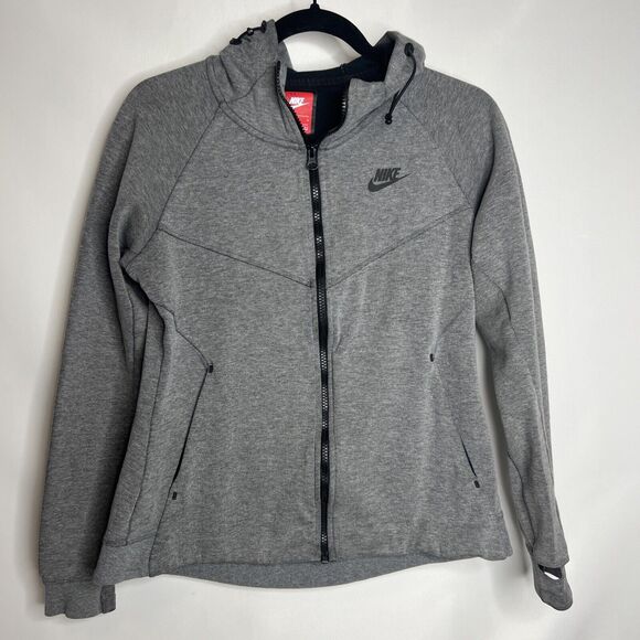 Nike Women's Size Medium Sweatshirt Windrunner Full-Zip Gray Thumb Holes - Picture 1 of 13